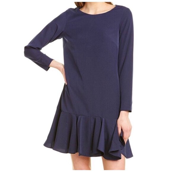 STS Sail To Sable Dresses & Skirts - Sail To Sable Navy Blue Ruffle Hem Dress Long Sleeve Size 0 Polyester Womens